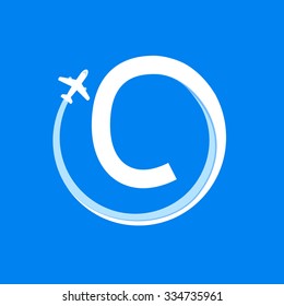 C letter with airline and plane. Vector design template elements for your application or corporate identity.