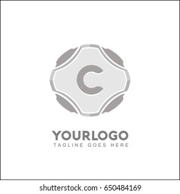 C letter alarm clock typography logo design. Clock icon brand identity. Vintage vector illustration on white background.