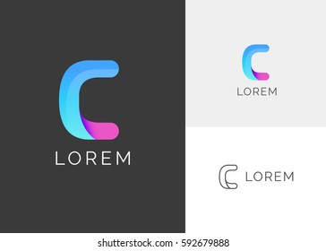 C Letter Alphabet Colorful Blue Abstract Business Logo Template