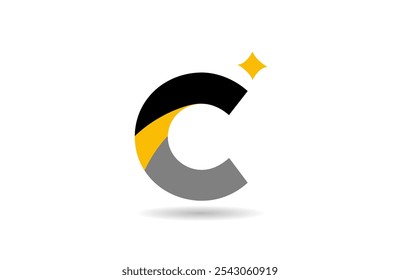 C letter alphabet logo icon design with yellow star and black color for business and company