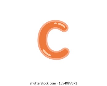 C letter alphabet orange candy jelly glossy vector isolated on white background 