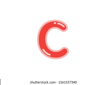 C letter alphabet red candy jelly glossy vector isolated on white background 