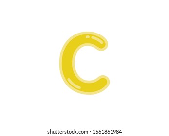 C letter alphabet yellow gold amber candy jelly glossy vector isolated on white background 