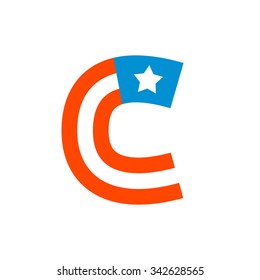 C letter with american stars and stripes. Vector design template elements for your application or corporate identity.