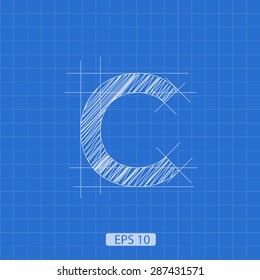 C letter architectural plan on blue print background 