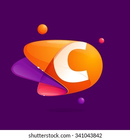 C letter with atoms orbits colorful icon. Abstract science multicolored vector design template elements for your application or corporate identity.