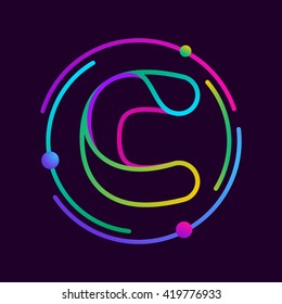 C letter with atoms orbits. Font style, vector design template elements for your application or corporate identity.
