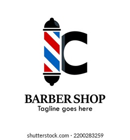 c letter with baber shop symbol logo template illustration. suitable for baber shop 