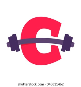 C letter with barbell. Vector design template elements for your application or corporate identity.