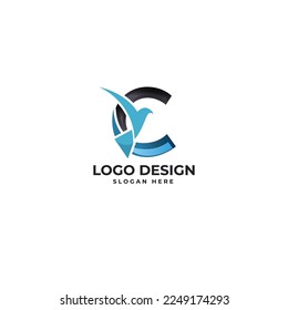 C Letra con ilustración vectorial de diseño de logotipo abstracto de pájaro 