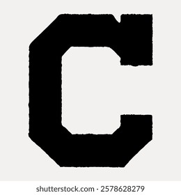 C letter, block calligraphy font illustration isolated on white, vector. Vintage black font isolated on white, vector.