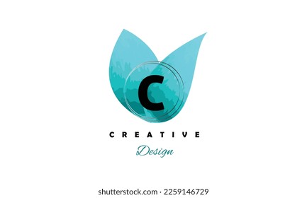 C letter blue water color brush natural shape logo icon with trendy creative vector design on white background