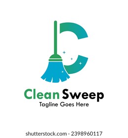 C letter with broom design logo template illustration.