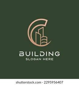 C letter and building logo. luxury logo. logo architect. line logo. suitable for your company.