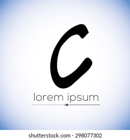 C letter calligraphic hand drawn logo (sign, symbol, icon). Letter C handwritten by dry brush. Rough strokes font. Vector illustration. Grunge style  alphabet.