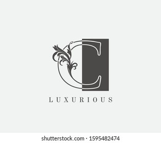 C Letter Classic Vintage Logo. Luxury C Swirl Square Logo Icon