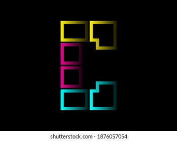 C letter cmyk color vector desing logo. Dynamic split blue, pink, yellow color on black background. For social media,design elements, creative poster, web template and more