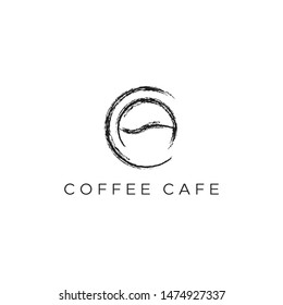 C letter and coffee bean with brush stroke style logo design vector icon illustration inspiration