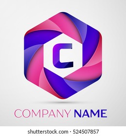 C Letter colorful logo in the hexagonal on grey background. Vector template for your design