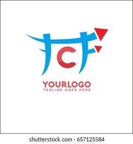 C Letter Colorful media play logo design. Vector arrow with triangle pixel.