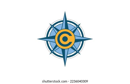 Letra C para el diseño del logotipo vectorial del símbolo del icono de brújula