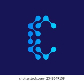 C Letter with connected dots technology logo