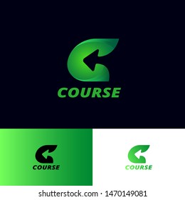 C letter. Course logo. C monogram with arrow, isolated on a different backgrounds