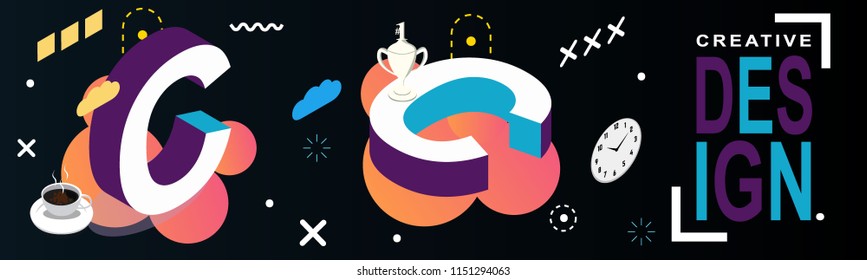 C Letter Creative Design Isometric black background