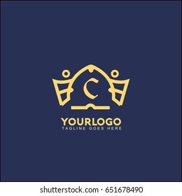 C letter creative king crown logo. Royal Palace Vector illustration.