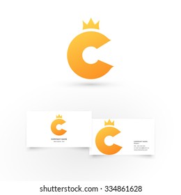 C letter with crown. Modern icon design logo element with business card template. Best for identity and logotypes