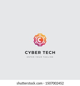C Letter Cyber Tect Logo, Concept Letter C With brain organ circuitry, design with gradient color