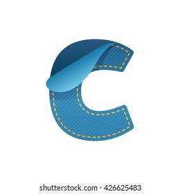 C letter of denim with folded corner. 