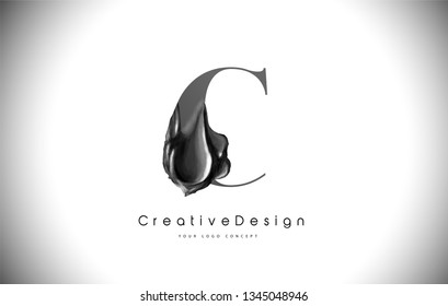 C Letter Design Brush Paint Stroke. Black c Letter Logo Icon with black Paintbrush Vector Illustration