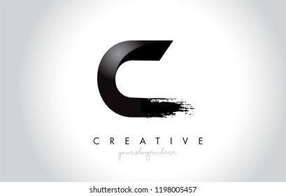 C Letter Design with Brush Stroke and Modern 3D Look Vector Illustration.