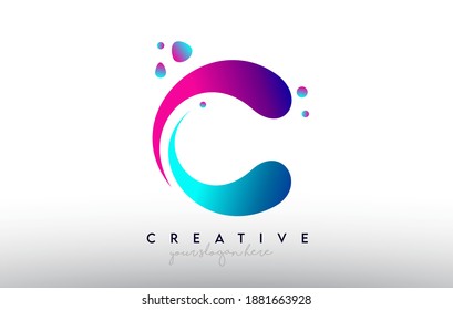 C-Buchstaben-Design-Logo. Rainbow Bubble Gum Letter Colors mit Punkten und flüssigen, bunten Formen