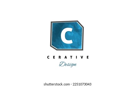 C diseño de letras vector con icono de pincel de color azul logotipo premium en fondo blanco