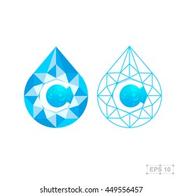 C letter with diamond,vector crystal modern water drop logo