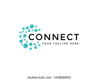 C Letter with Dot Circle Connected as Network Logo Vector - Vector