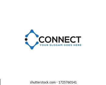  C Letter with Dot Circle Connected as Network Logo Vector