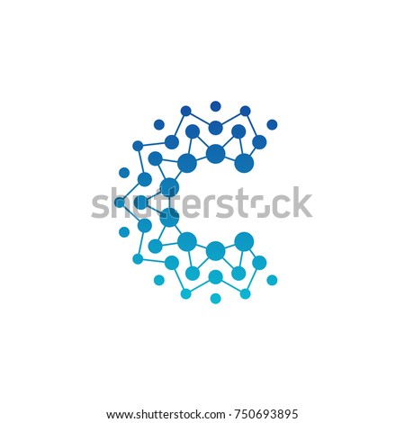 C Letter with Dot Circle Connected as Network Logo Vector