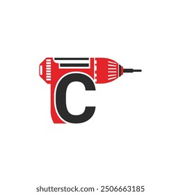 C letter with drill logo design concept.