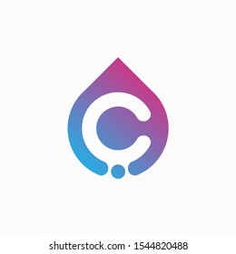 C letter with drop. molecule  Logo design , Lab Logo Design Element , Design Vector with Dots. - VECTOR