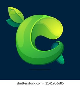 C letter ecology logo from a twisted green leaves. Font style, vector design template elements for your application or corporate identity.