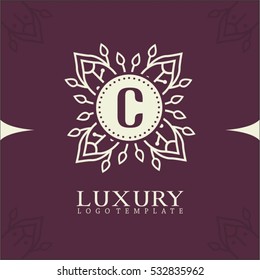 C letter elegant floral logo design. Creative luxury brand, real estate, crest logo,crests,crown,royal, fashion,hotel logo,boutique brand,vector logo template