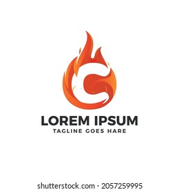 C Letter Fire Logo, Burn, Red, orange, C Logo vector,