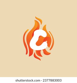 C Letter Fire Logo, Burn, Red, orange, C Logo vector design template elements for your application or company.