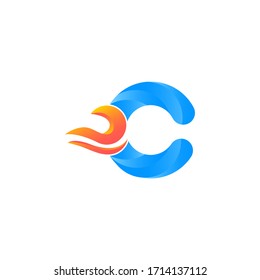 C letter with fire logo design