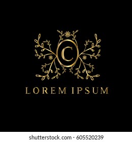C letter floral vector logo design template