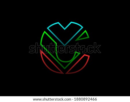 C letter font, vector design logo. Dynamic, rgb split-color, red, green, blue on black background. Eps10 illustration