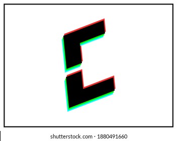 C letter font, vector desing logo.Dynamic, split-color, shadow of  number red, green, blue in black frame on white background. Eps10 illustration